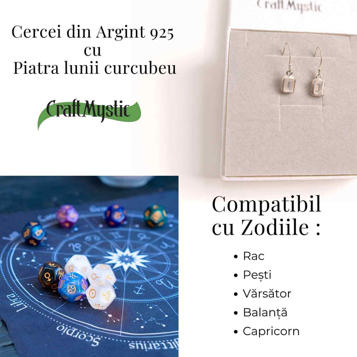 Cercei argint 925 cu Piatra lunii Curcubeu Fatetat