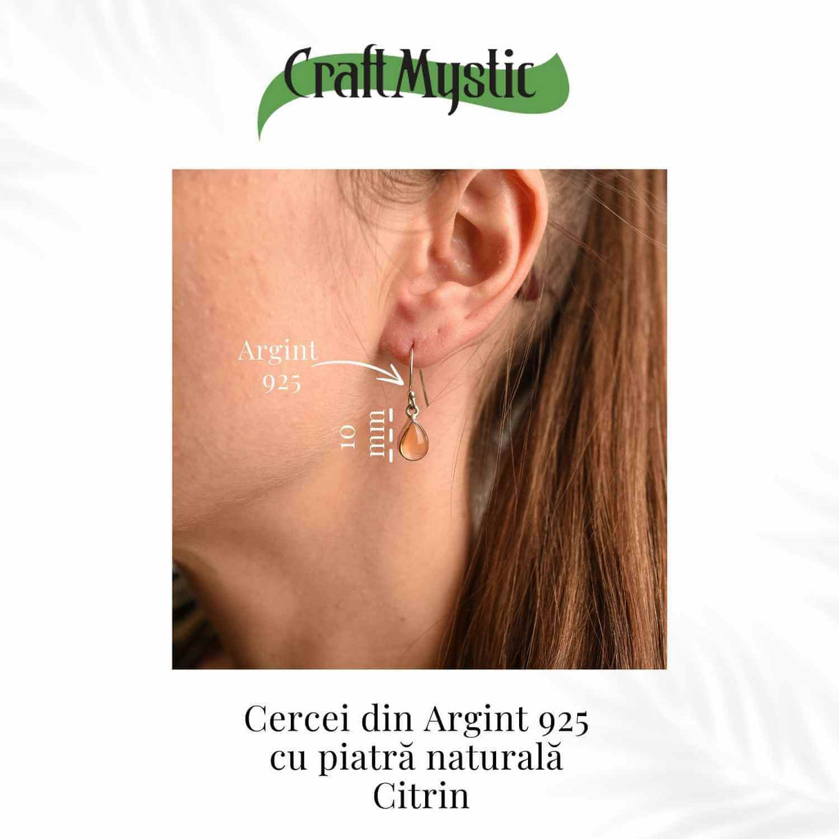 Cercei Argint 925 cu Citrin Natural forma de lacrima- Energie și Prosperitate