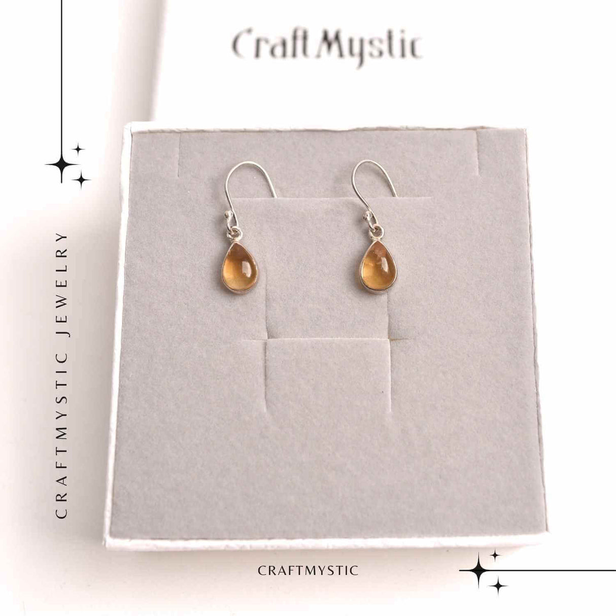 Cercei Argint 925 cu Citrin Natural forma de lacrima- Energie și Prosperitate