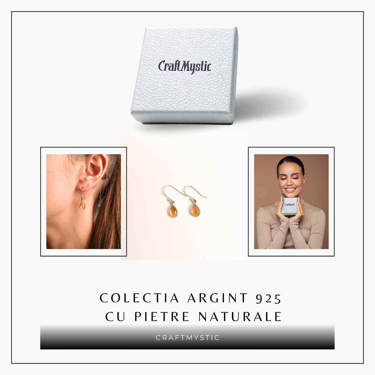 Cercei Argint 925 cu Citrin Natural forma de lacrima- Energie și Prosperitate