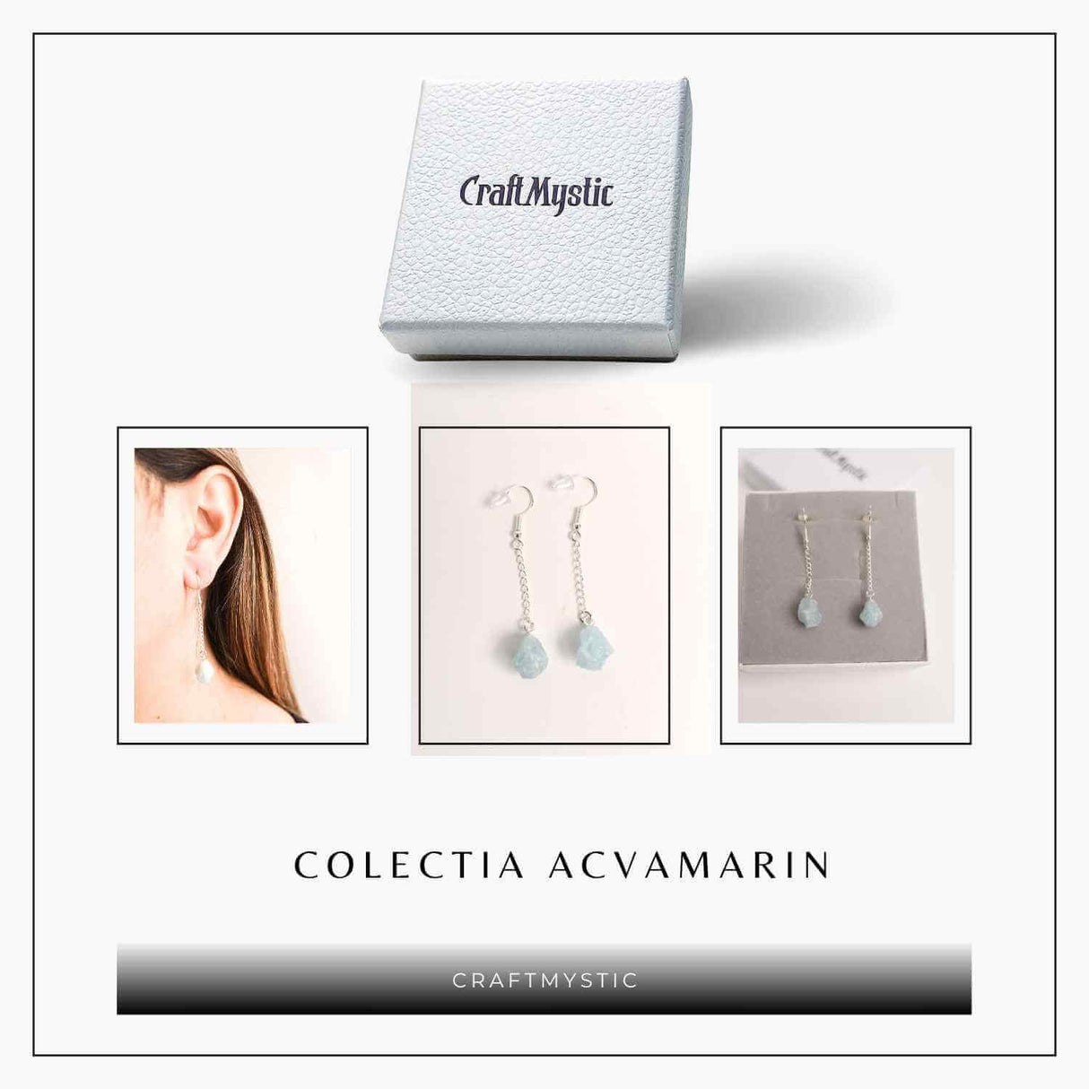 Cercei cu Lant argintiu si Varf de Acvamarin – Calm si Eleganta