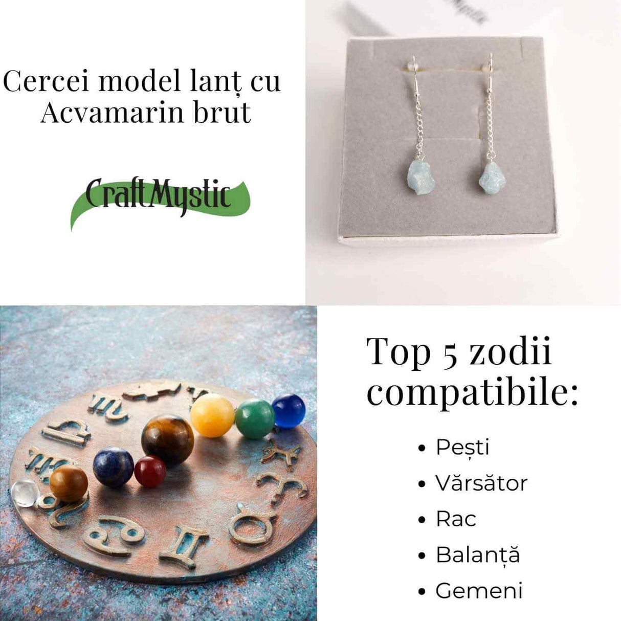 Cercei cu Lant argintiu si Varf de Acvamarin – Calm si Eleganta