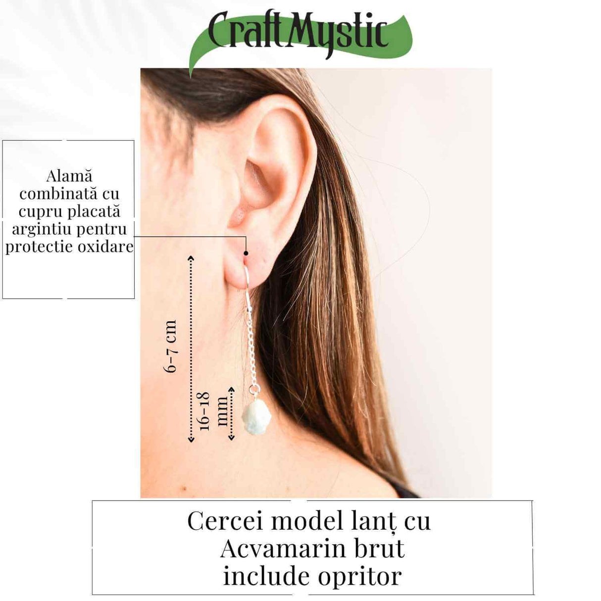 Cercei cu Lant argintiu si Varf de Acvamarin – Calm si Eleganta