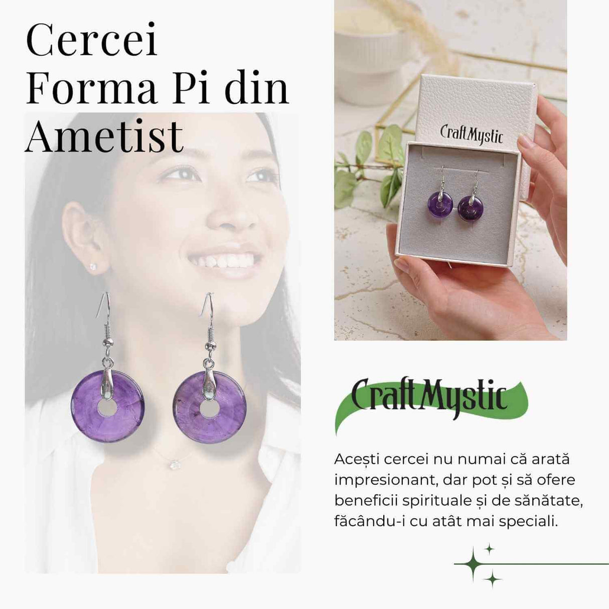 Cercei Argintii Ametist Forma Pi - Calm si Claritate Mentala