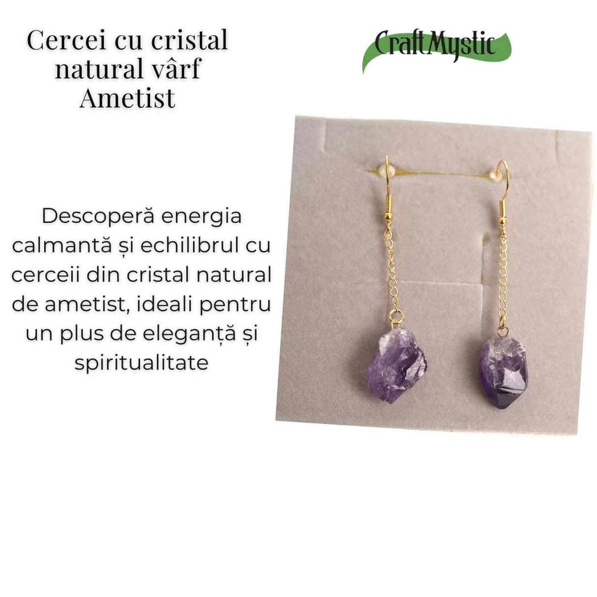 Cercei Aurii model cu Lant si Ametist Brut, Eleganta si Calm Interior