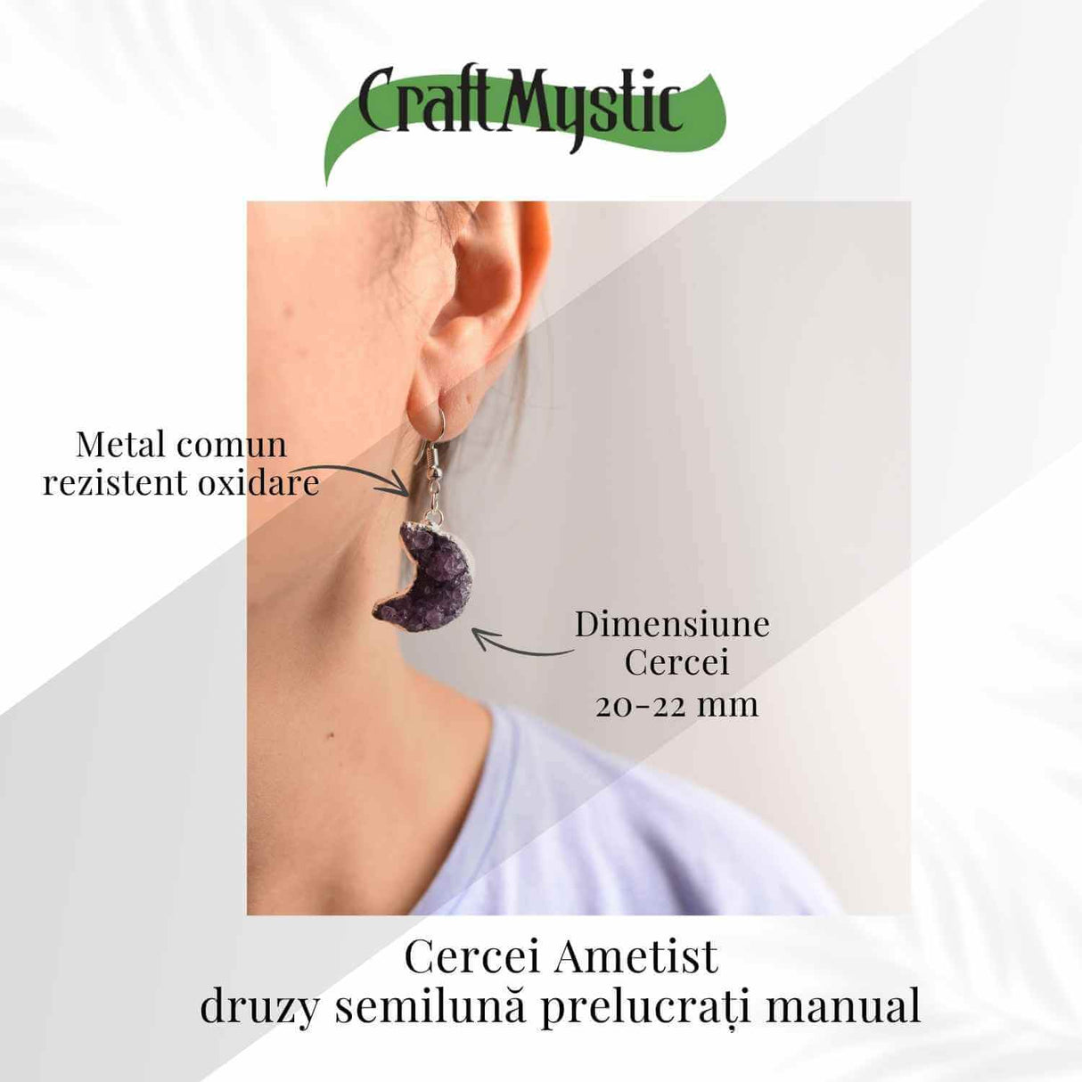 Cercei Argintii cu Ametist Druzy Natural Semilună