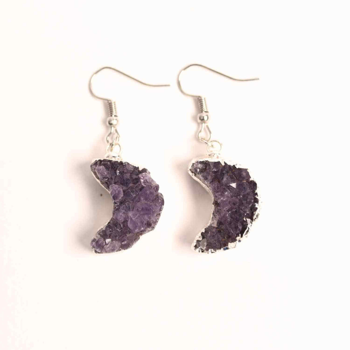 Cercei Argintii cu Ametist Natural Semilună - Protecție și Claritate