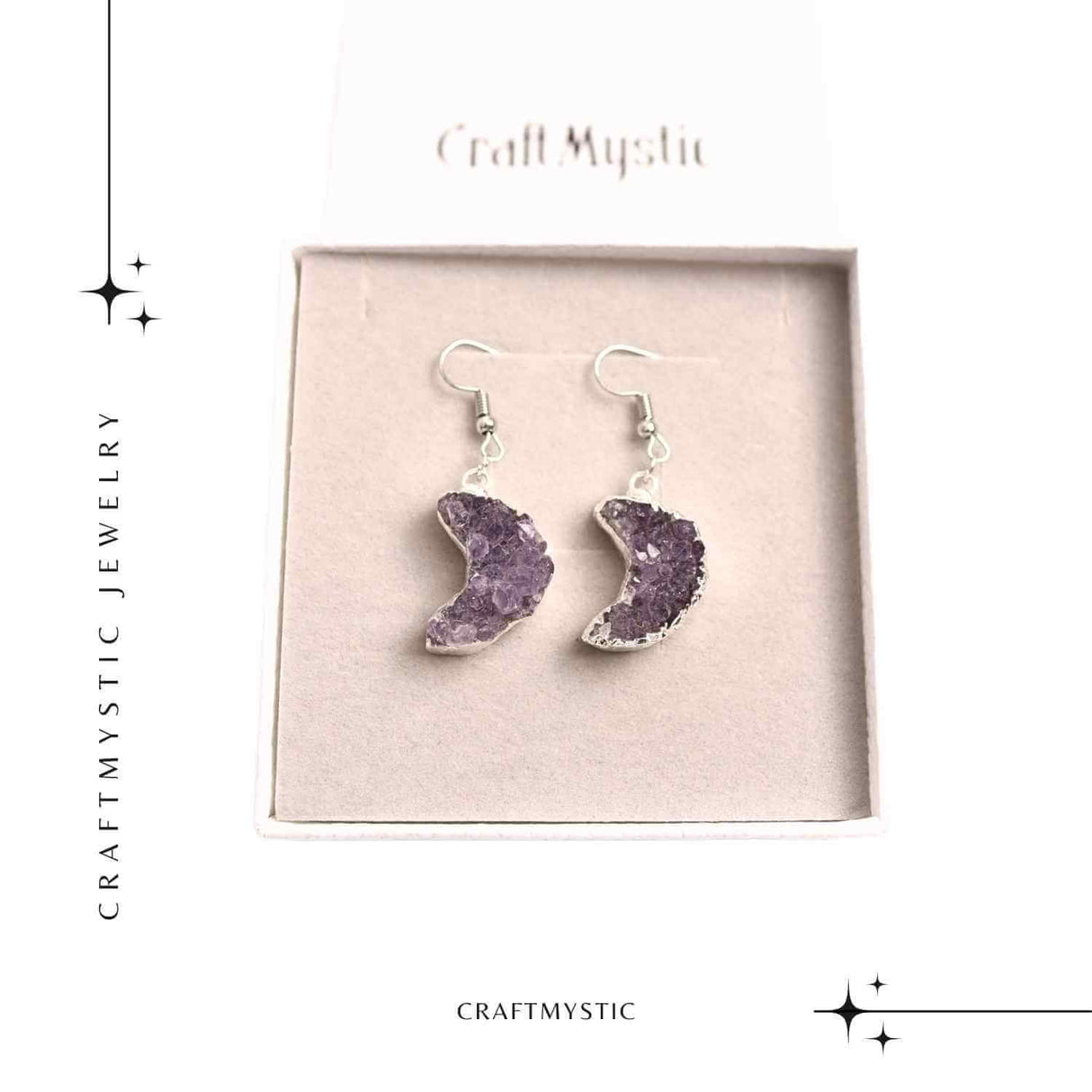 Cercei Argintii cu Ametist Druzy Natural Semilună