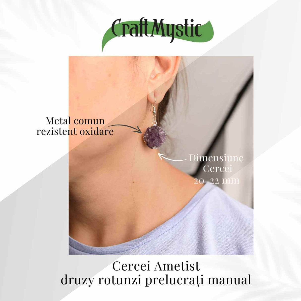 Cercei Argintii cu Ametist Druzy Natural Rotund