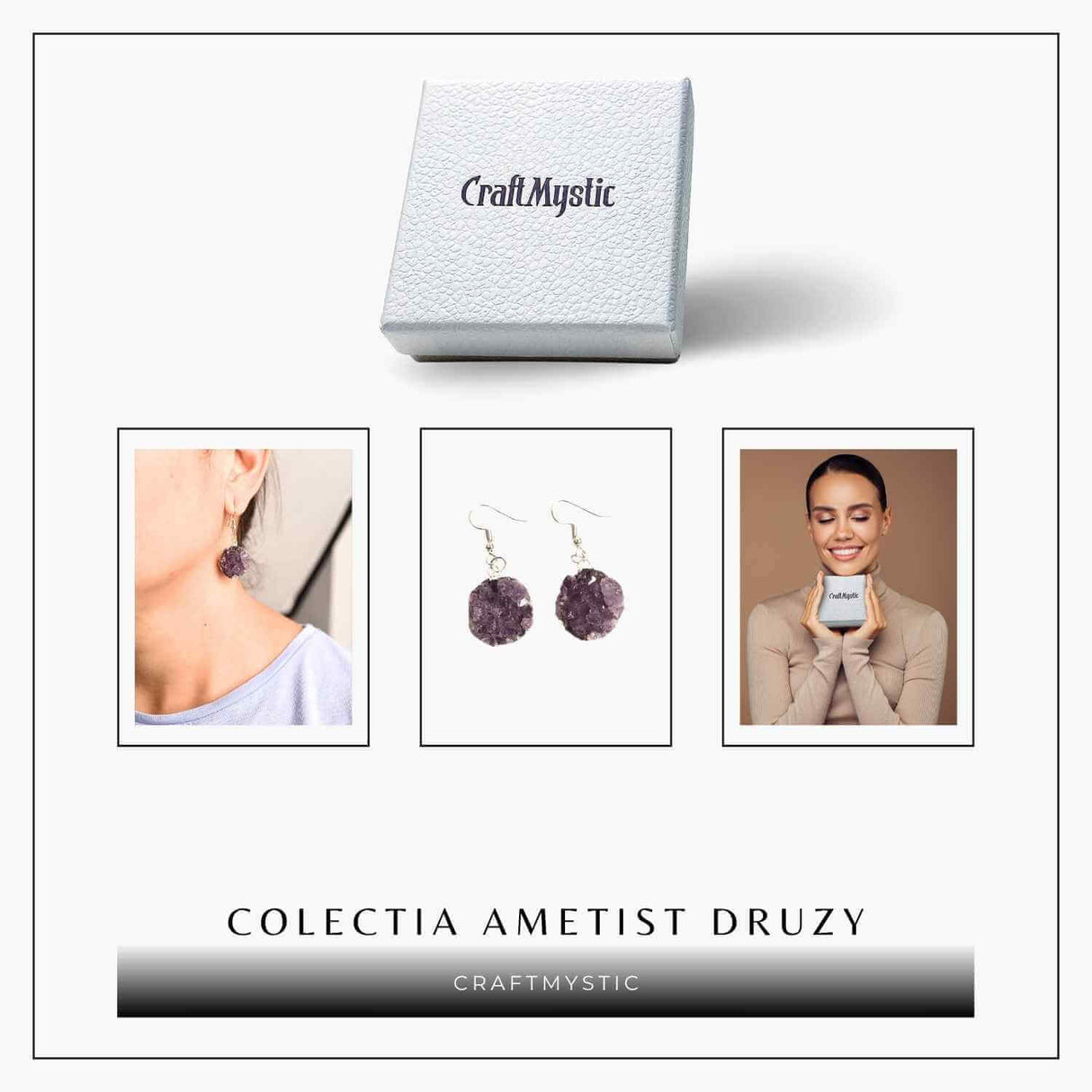 Cercei Argintii cu Ametist Druzy Natural Rotund