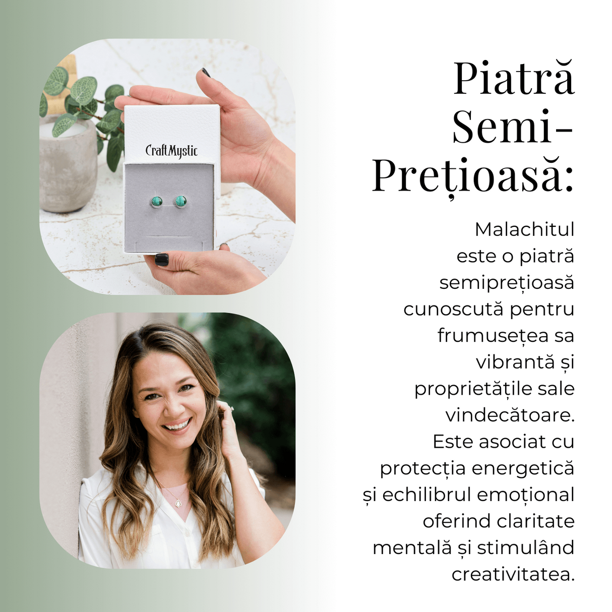 Cercei Eleganti cu Malachit Natural