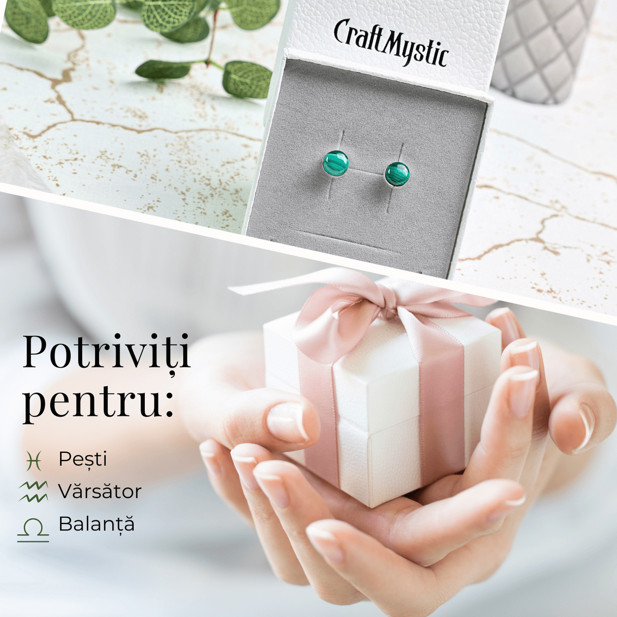 Cercei Eleganti cu Malachit Natural