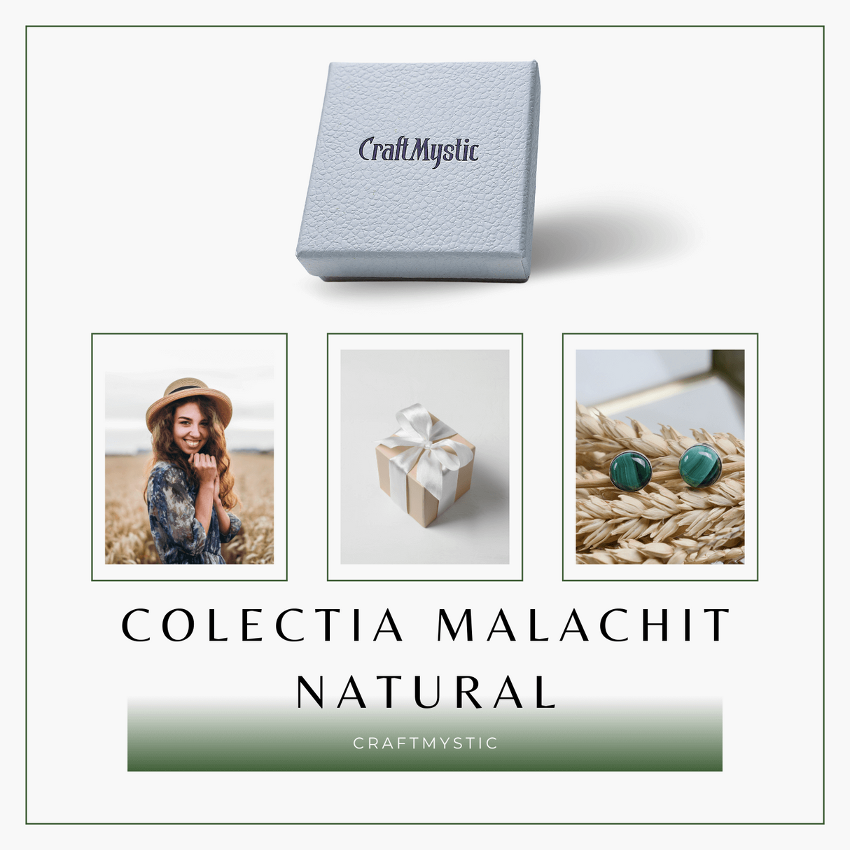 Cercei Eleganti cu Malachit Natural