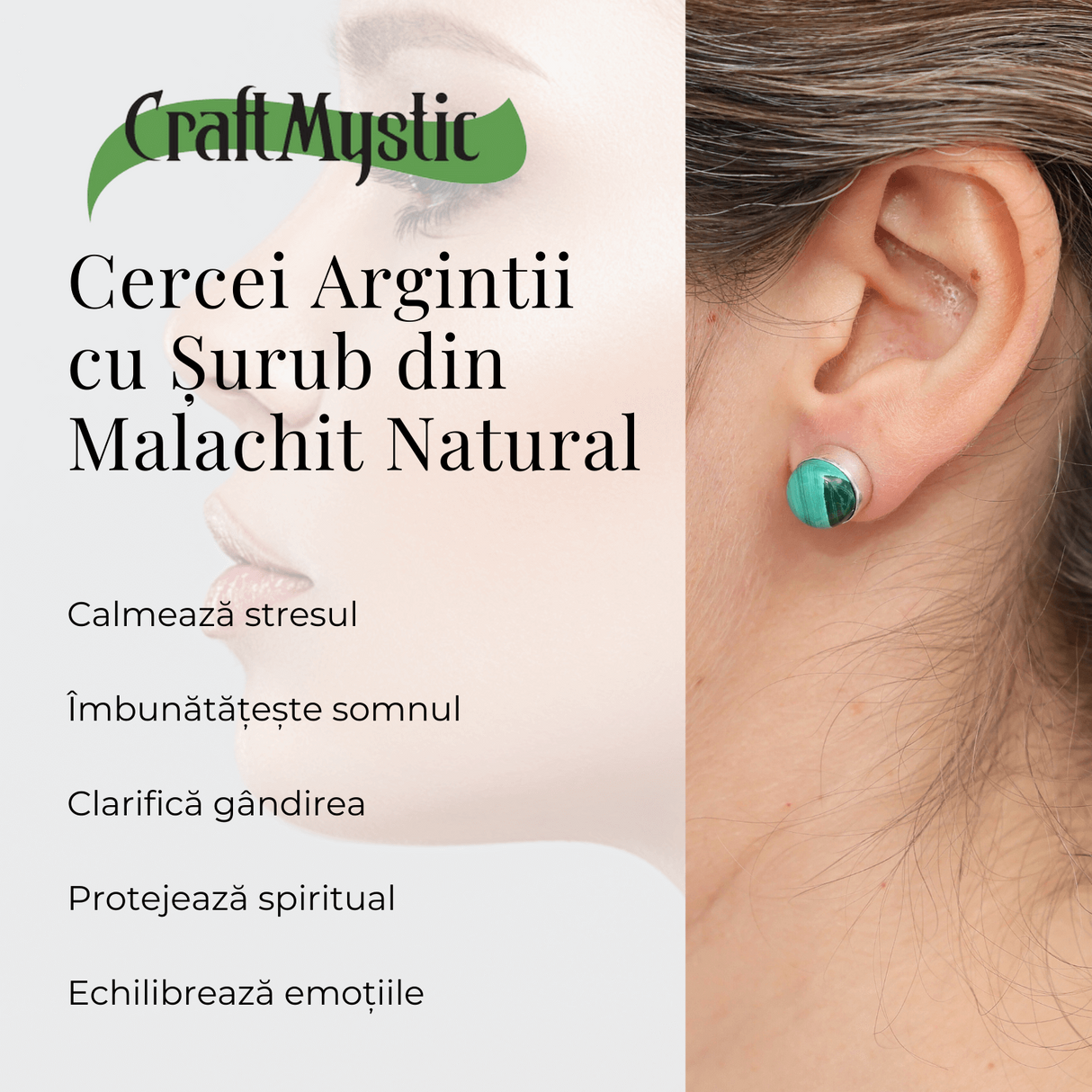 Cercei Eleganti cu Malachit Natural