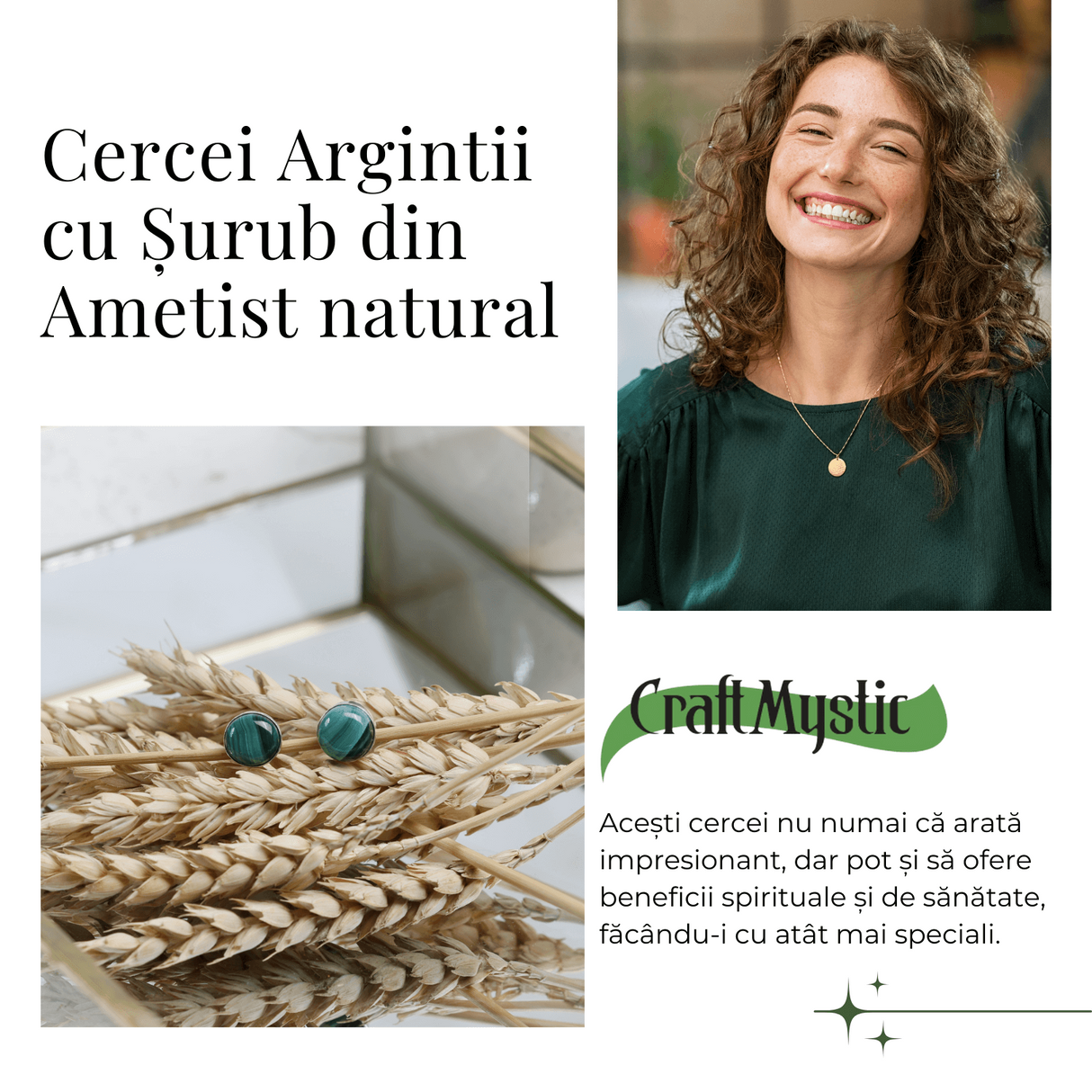Cercei Eleganti cu Malachit Natural