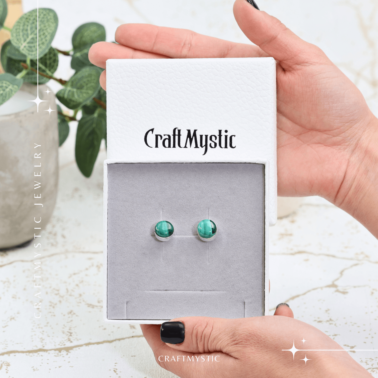 Cercei Eleganti cu Malachit Natural