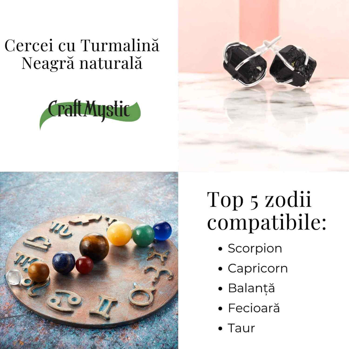 Cercei cu Turmalina Neagra Bruta Inchidere Tija cu opritor– Protectie si Stabilitate