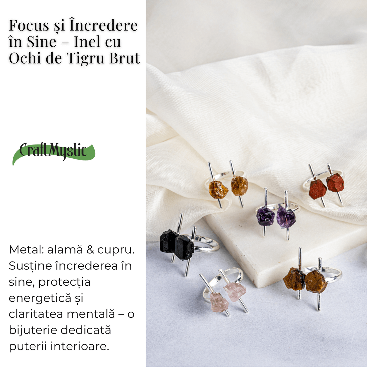 Focus si incredere in sine – Inel argintiu cu ochi de tigru brut