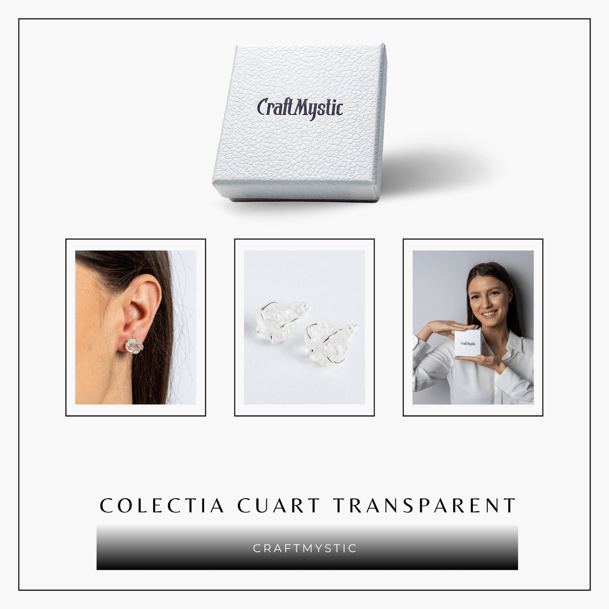 Cristalul puritatii – Cercei stud argintii cu cuart transparent natural