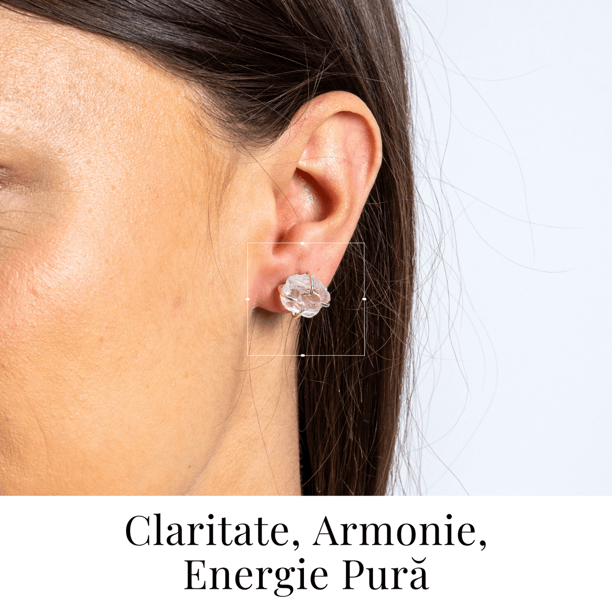 Cristalul puritatii – Cercei stud argintii cu cuart transparent natural