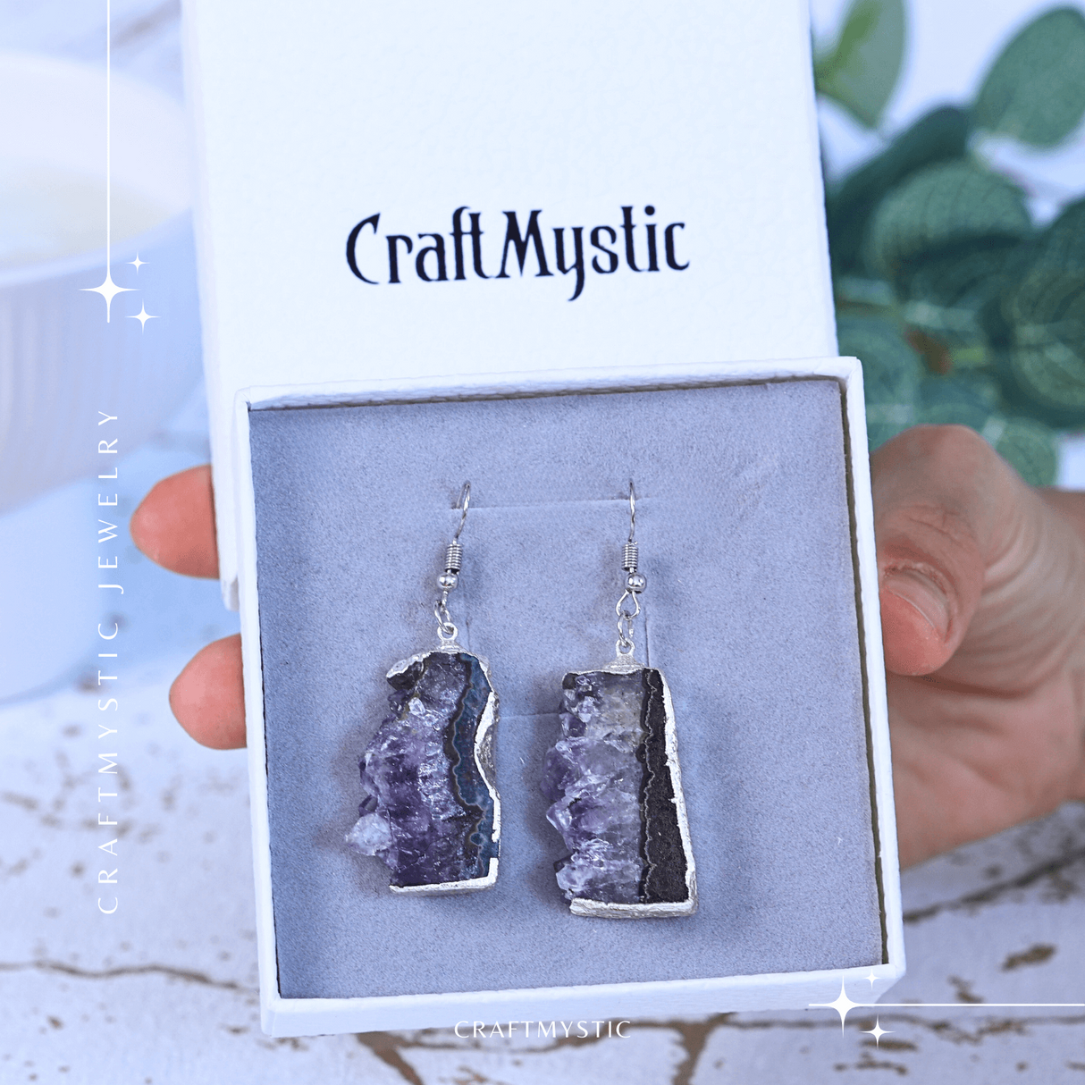 Cercei argintii cu Ametist druzy neregulat, pentru calm si echilibru spiritual