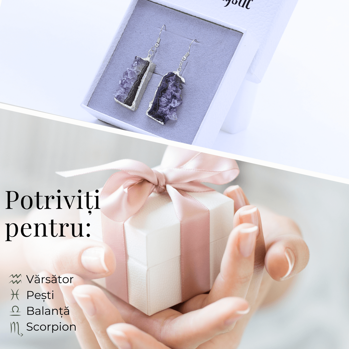 Cercei argintii cu Ametist druzy neregulat, pentru calm si echilibru spiritual