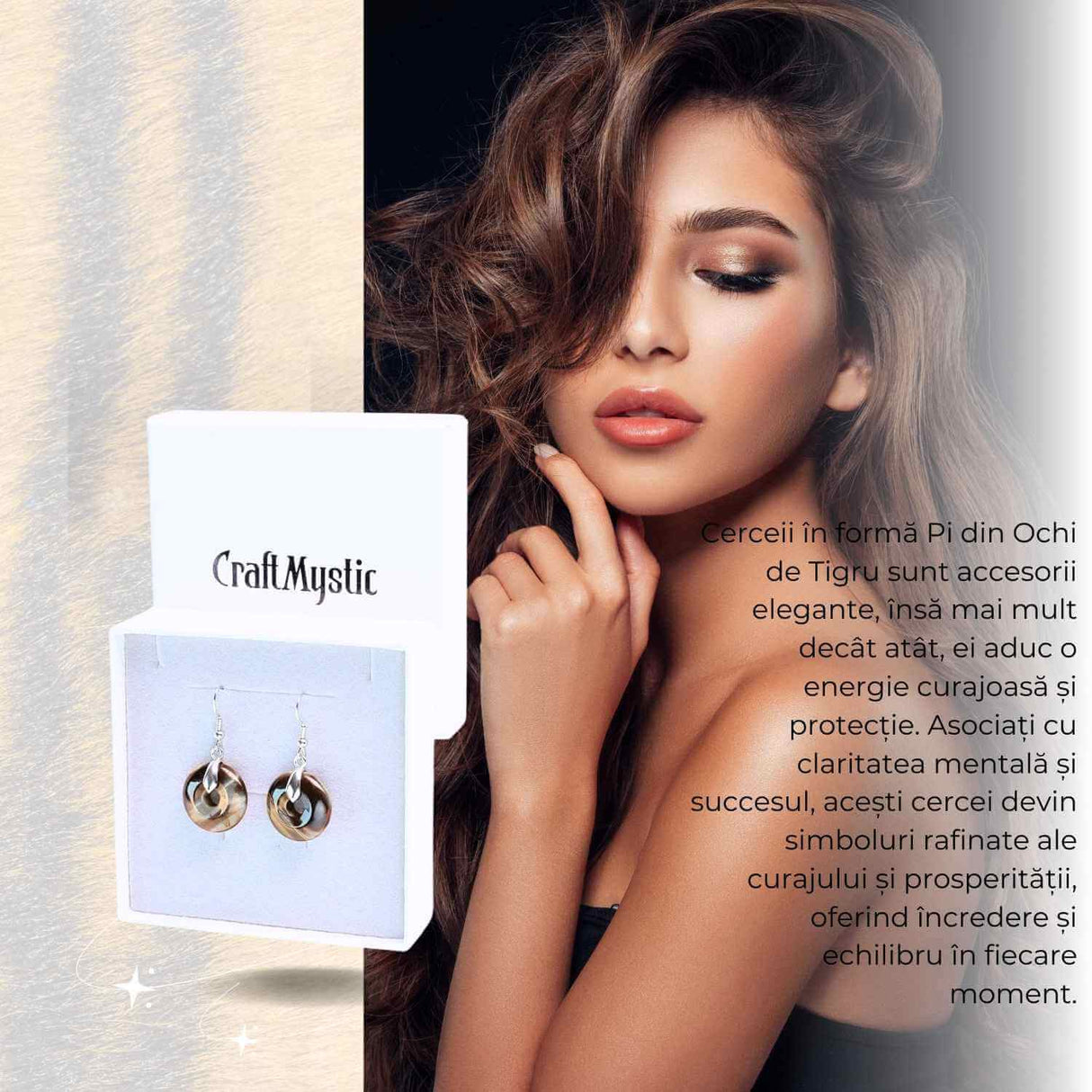 Cercei Argintii Ochi de Tigru Forma Pi - Protectie si Incredere