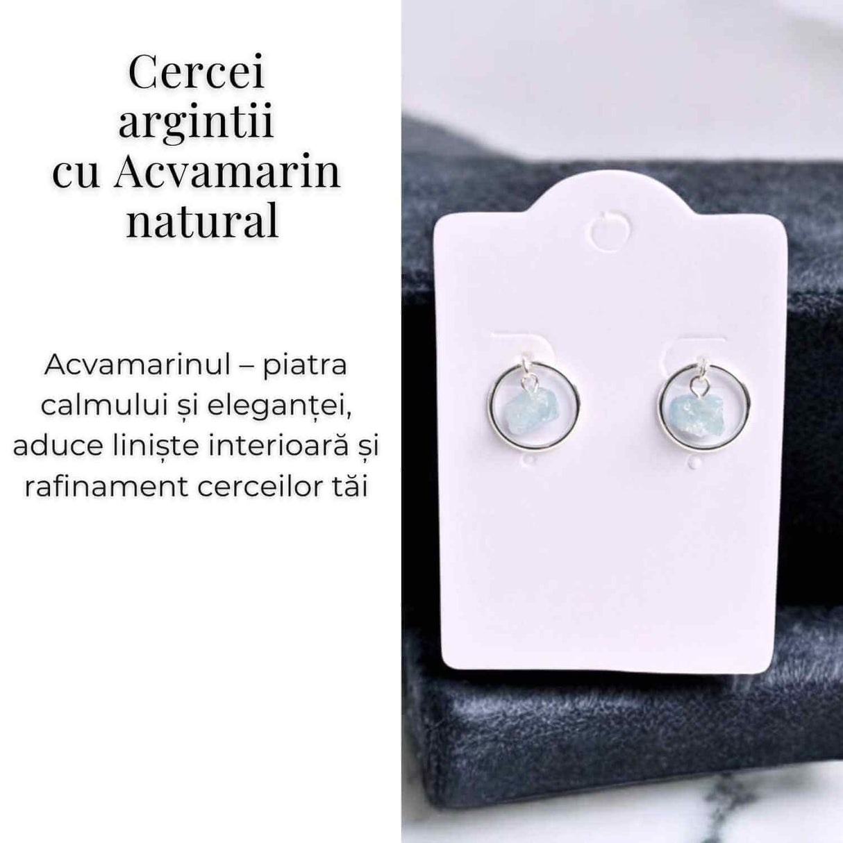 Cercei model sferic cu Acvamarin Brut – Calm si Claritate Mentala