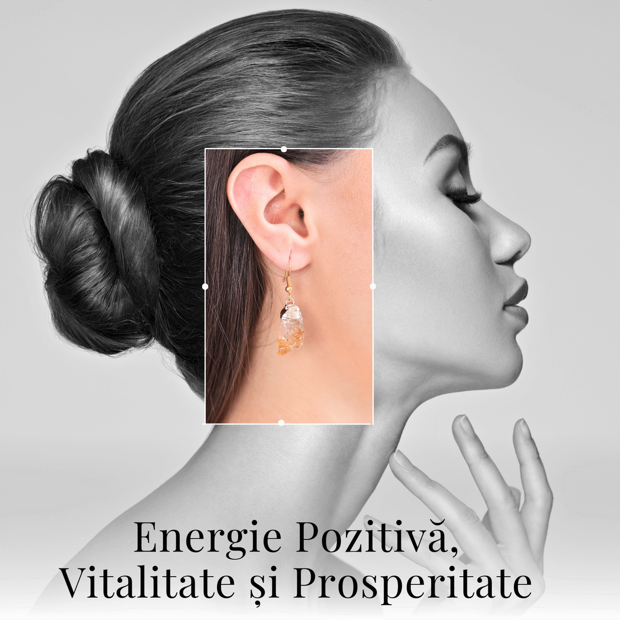 Cercei aurii cu citrin brut neregulat, pentru energie si prosperitate