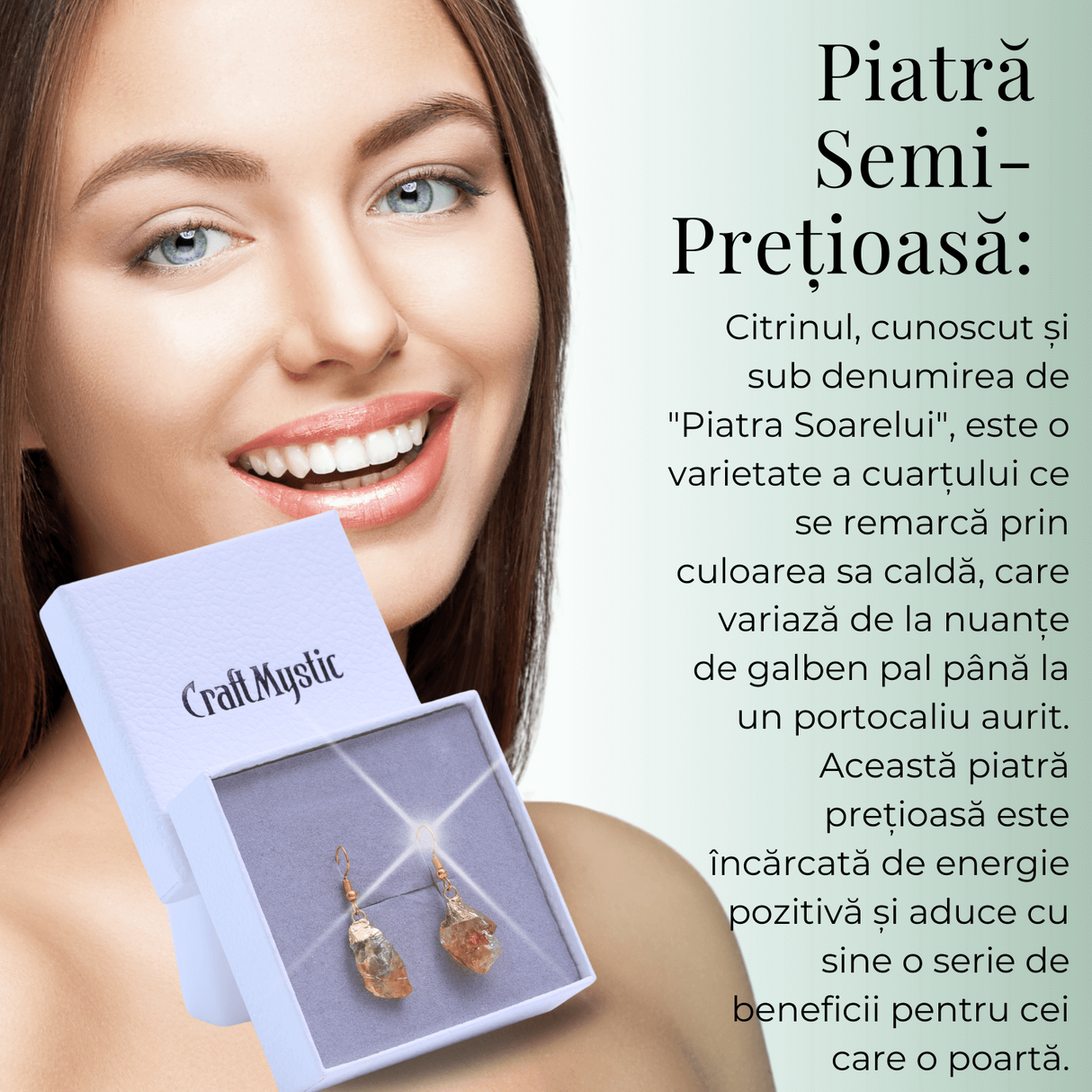 Cercei aurii cu citrin brut neregulat, pentru energie si prosperitate