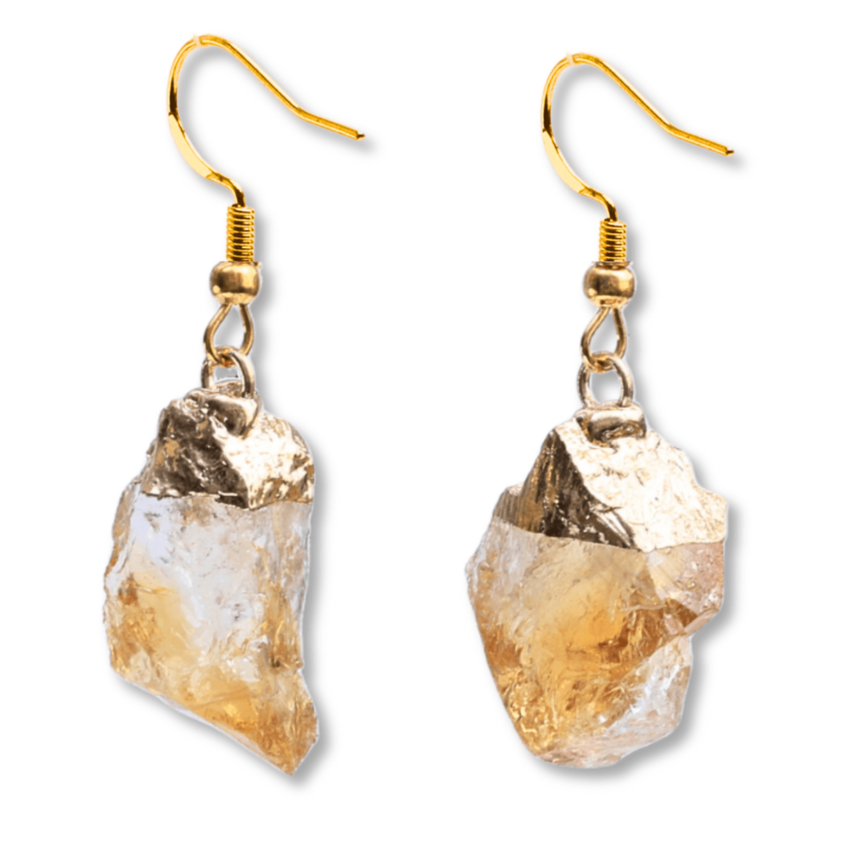 Cercei aurii cu citrin brut neregulat, pentru energie si prosperitate