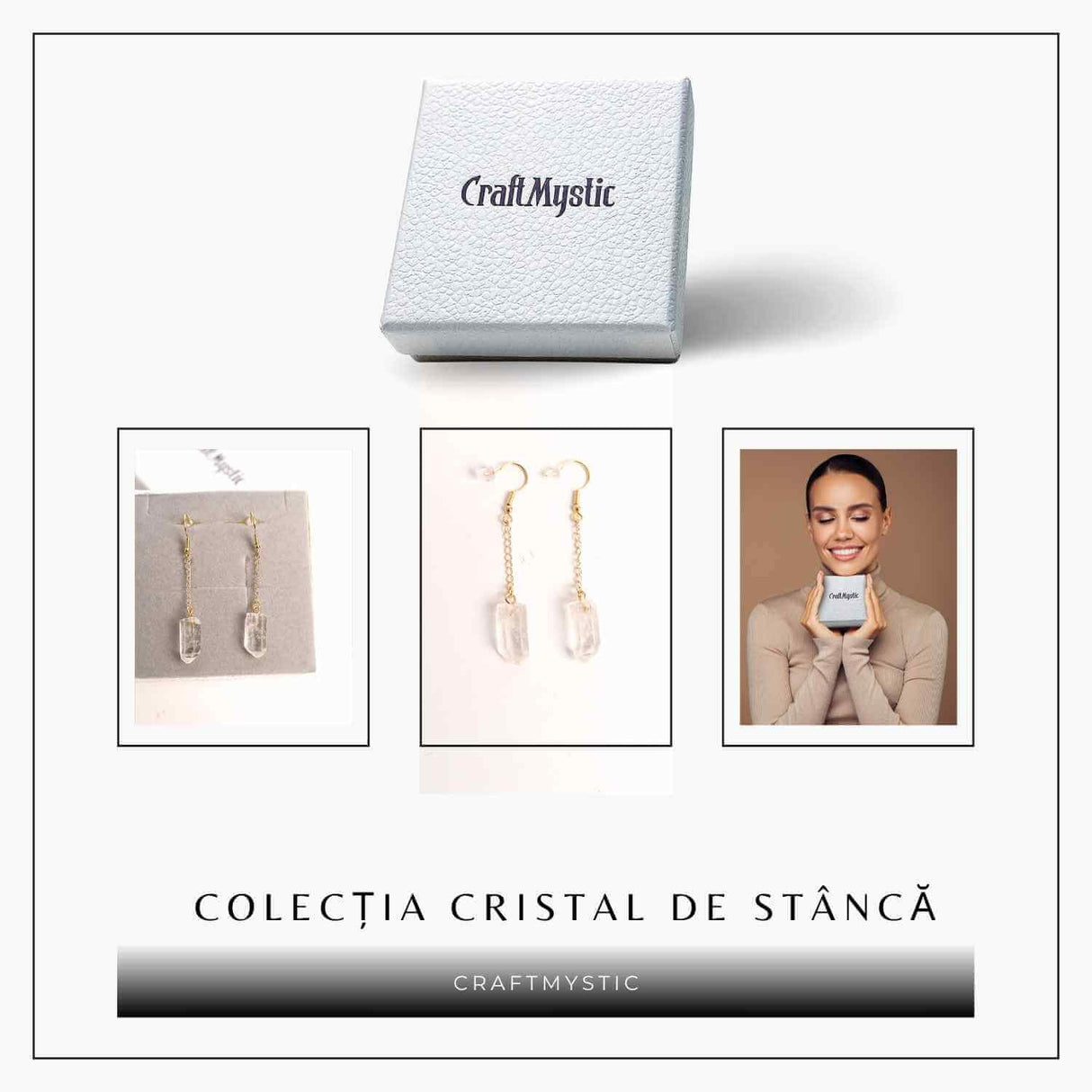 Cercei Aurii cu Lant si Cristal de Stanca, Claritate si Eleganța