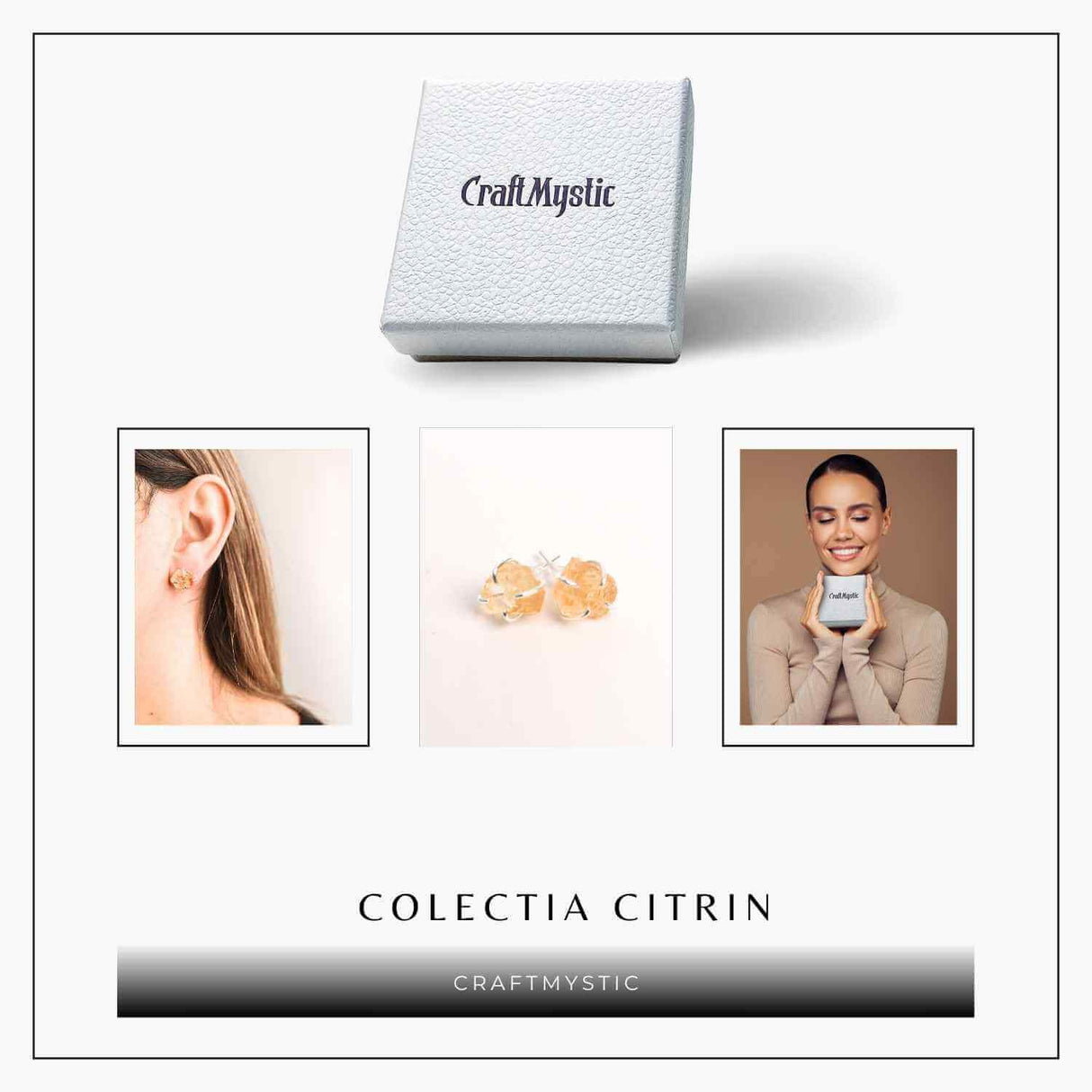 Cercei cu Citrin Brut Inchidere tija cu opritor – Energie Pozitiva si Abundenta