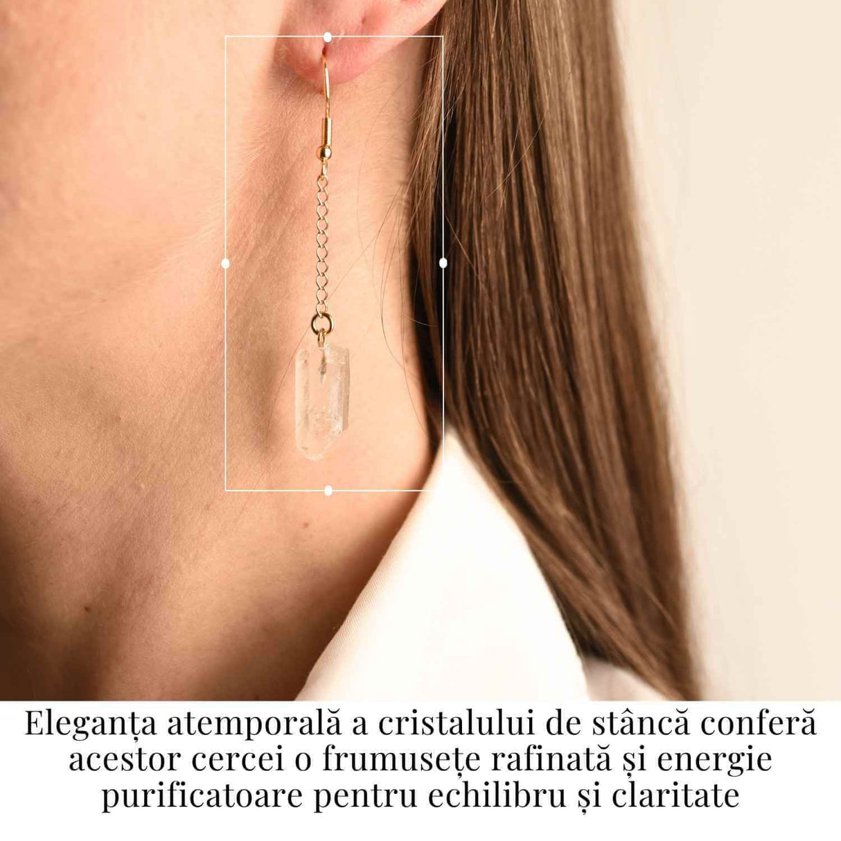 Cercei Aurii cu Lant si Cristal de Stanca, Claritate si Eleganța