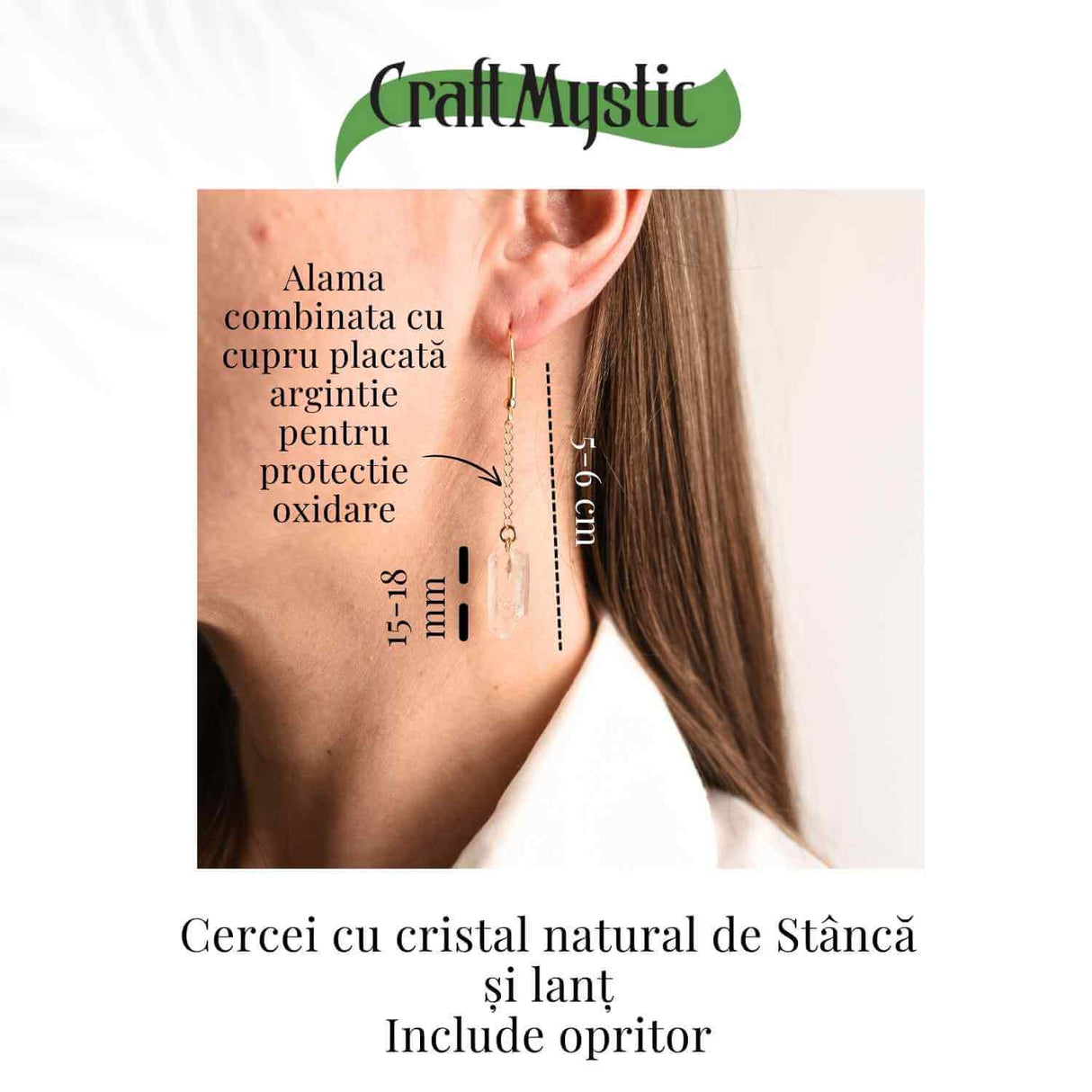 Cercei Aurii cu Lant si Cristal de Stanca, Claritate si Eleganța