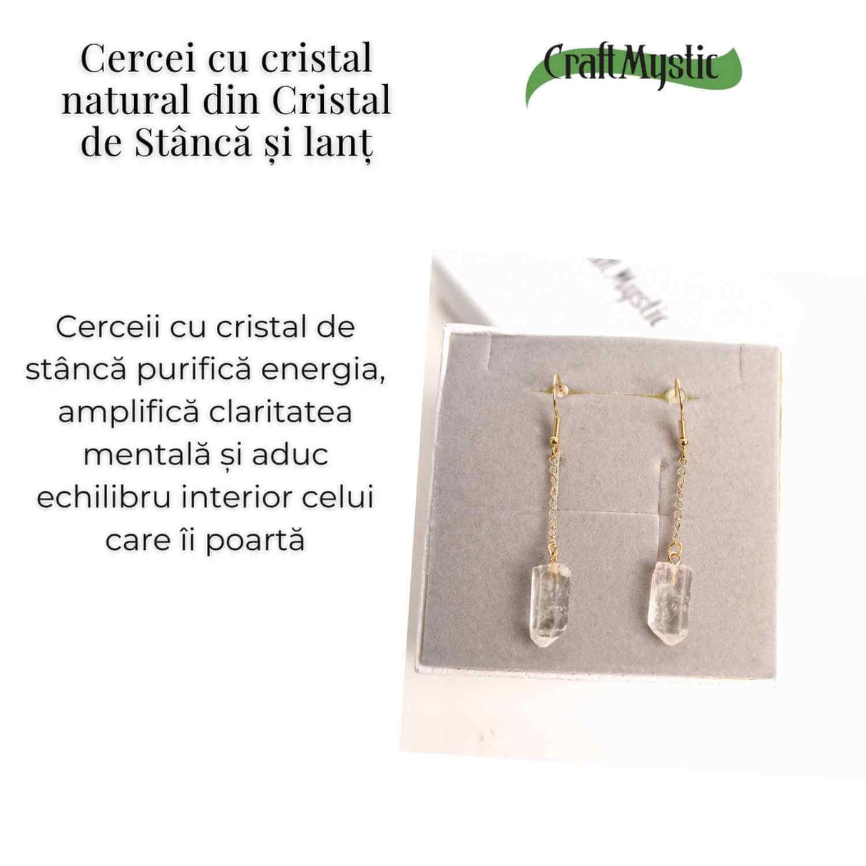 Cercei Aurii cu Lant si Cristal de Stanca, Claritate si Eleganța