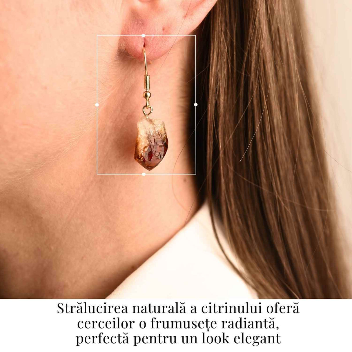 Cercei Aurii cu Citrin Brut Neregulat, Energie Pozitiva si Eleganta Naturala