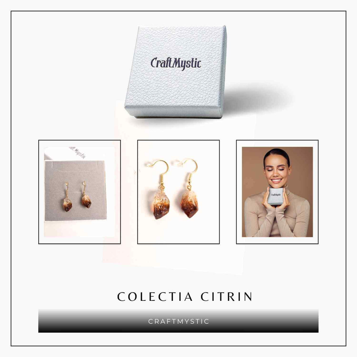 Cercei Aurii cu Citrin Brut Neregulat, Energie Pozitiva si Eleganta Naturala