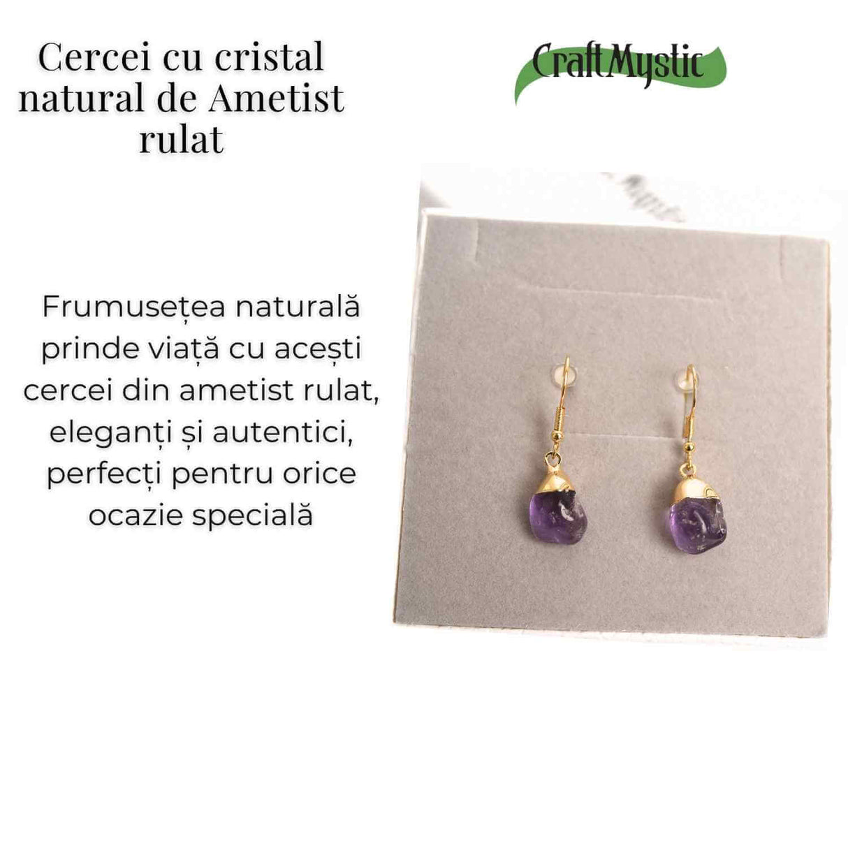 Cercei Aurii cu Ametist Rulat, Calm si Eleganta Naturala