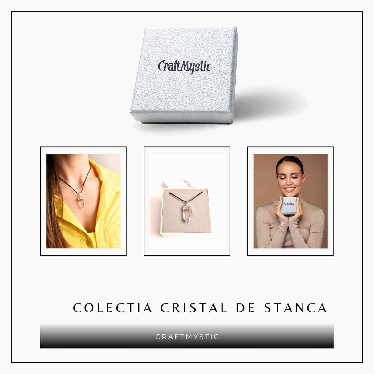 Colier cu pandantiv argintiu din cuart de stanca – Claritate si Energie Pozitiva