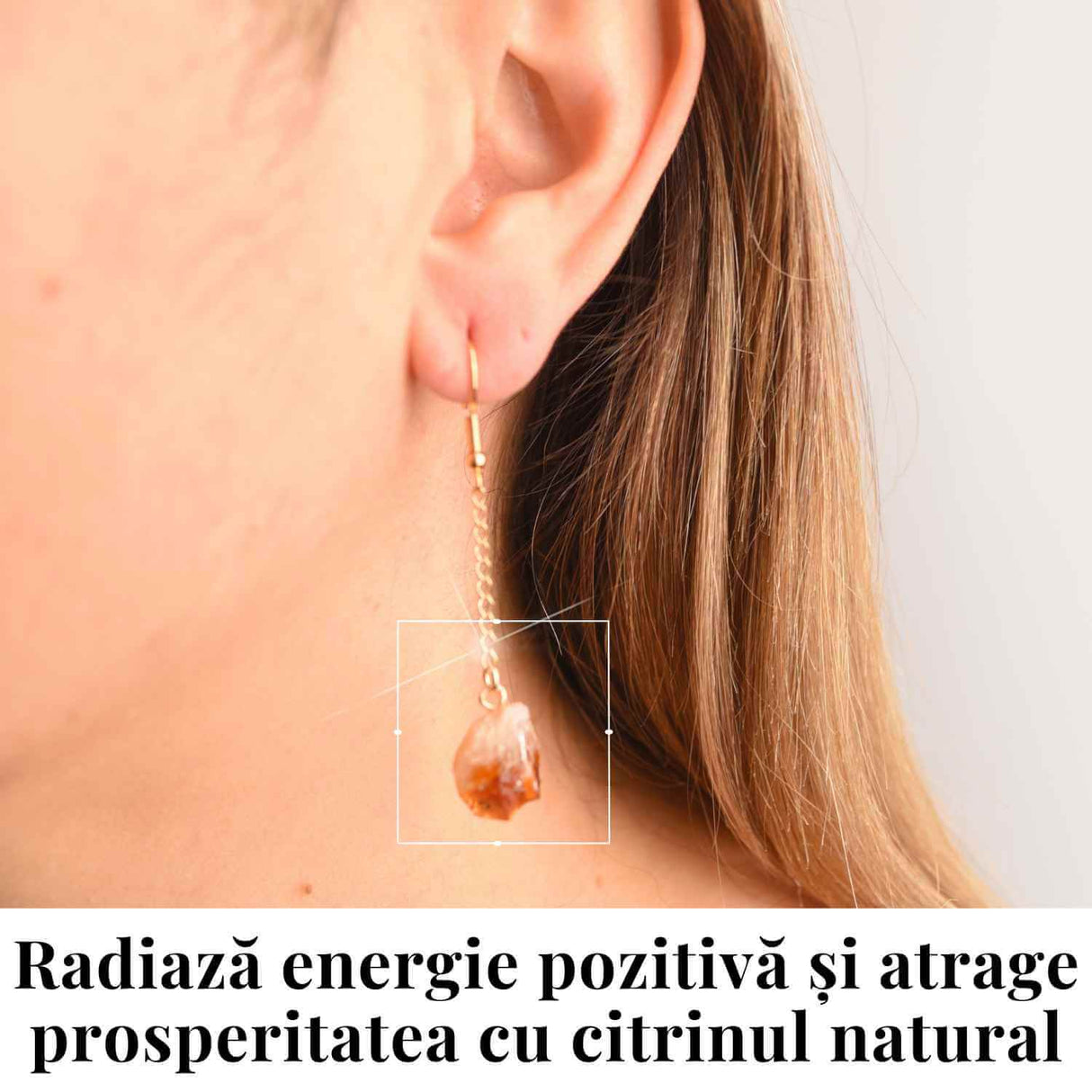 Cercei Aurii model lant cu Citrin Brut – Prosperitate si Eleganta Naturala