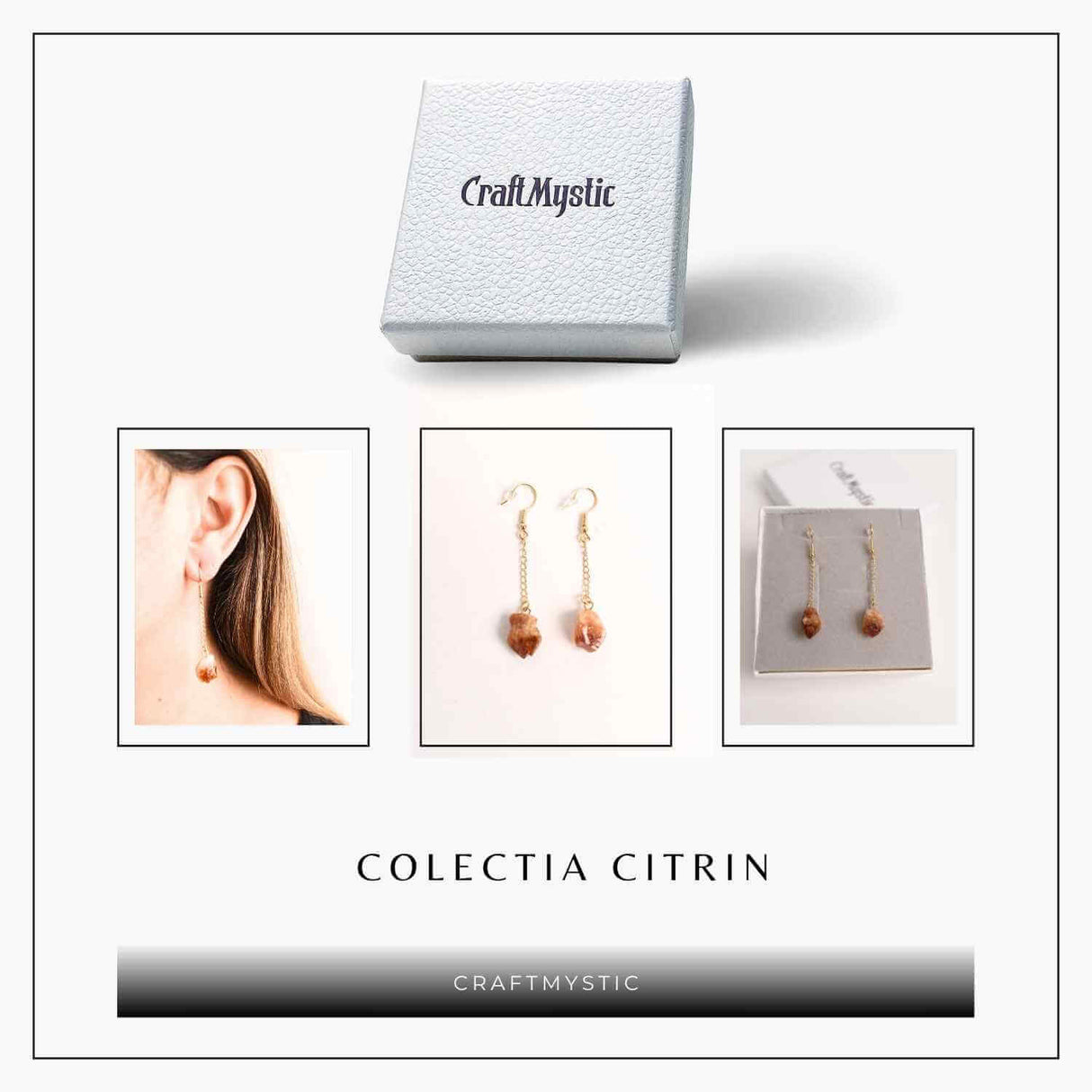 Cercei Aurii model lant cu Citrin Brut – Prosperitate si Eleganta Naturala