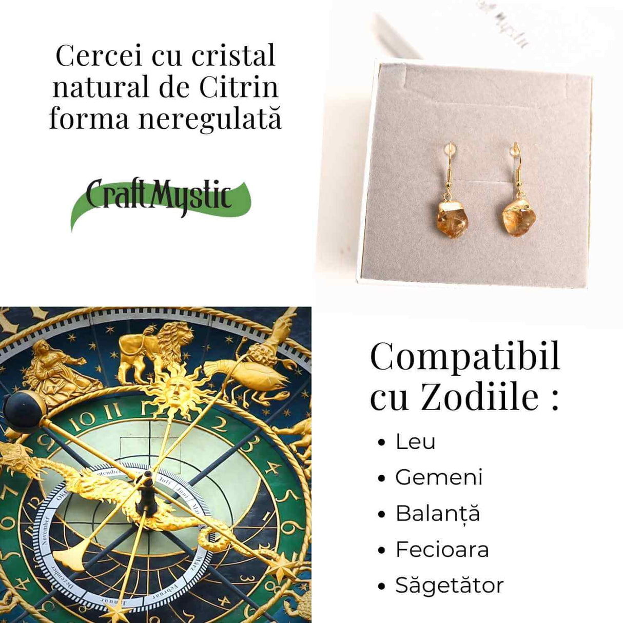 Cercei Aurii cu Citrin Rulat, Eleganta si Energie Pozitiva