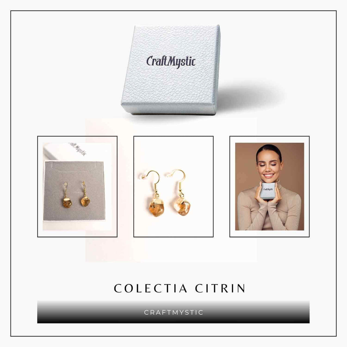 Cercei Aurii cu Citrin Rulat, Eleganta si Energie Pozitiva