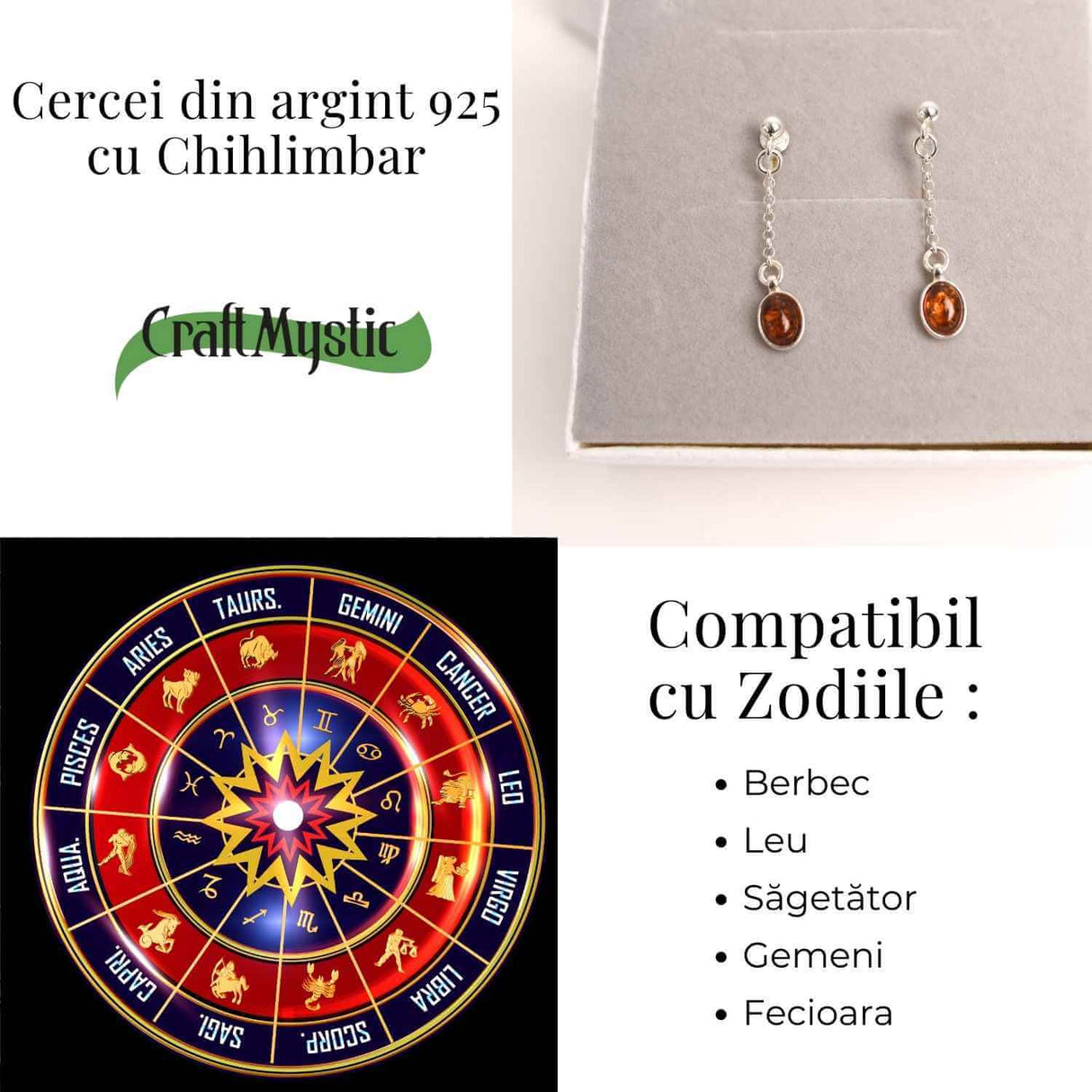 Cercei lungi din argint 925 cu chihlimbar natural – Energie si Rafinament