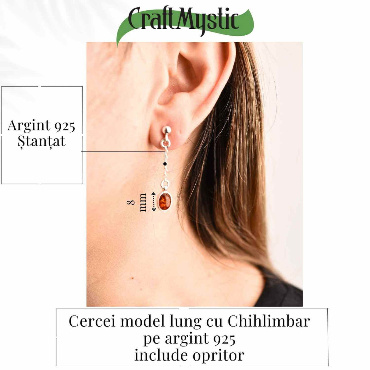 Cercei lungi din argint 925 cu chihlimbar natural – Energie si Rafinament