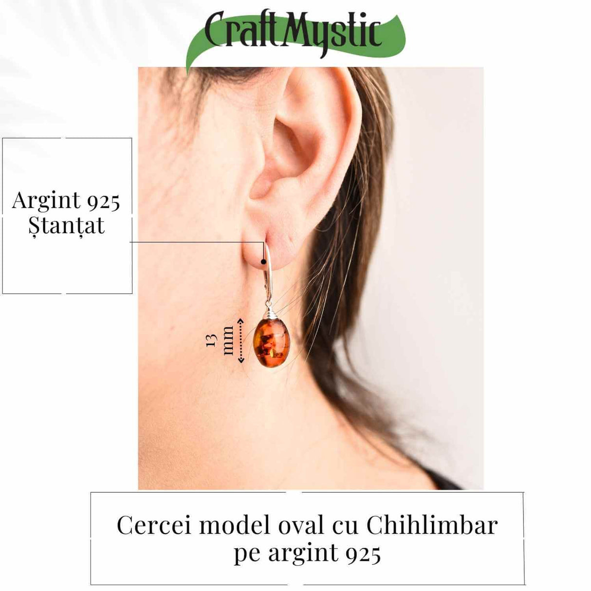 Cercei Ovali din argint 925 cu Chihlimbar Natural – Protectie si Eleganta