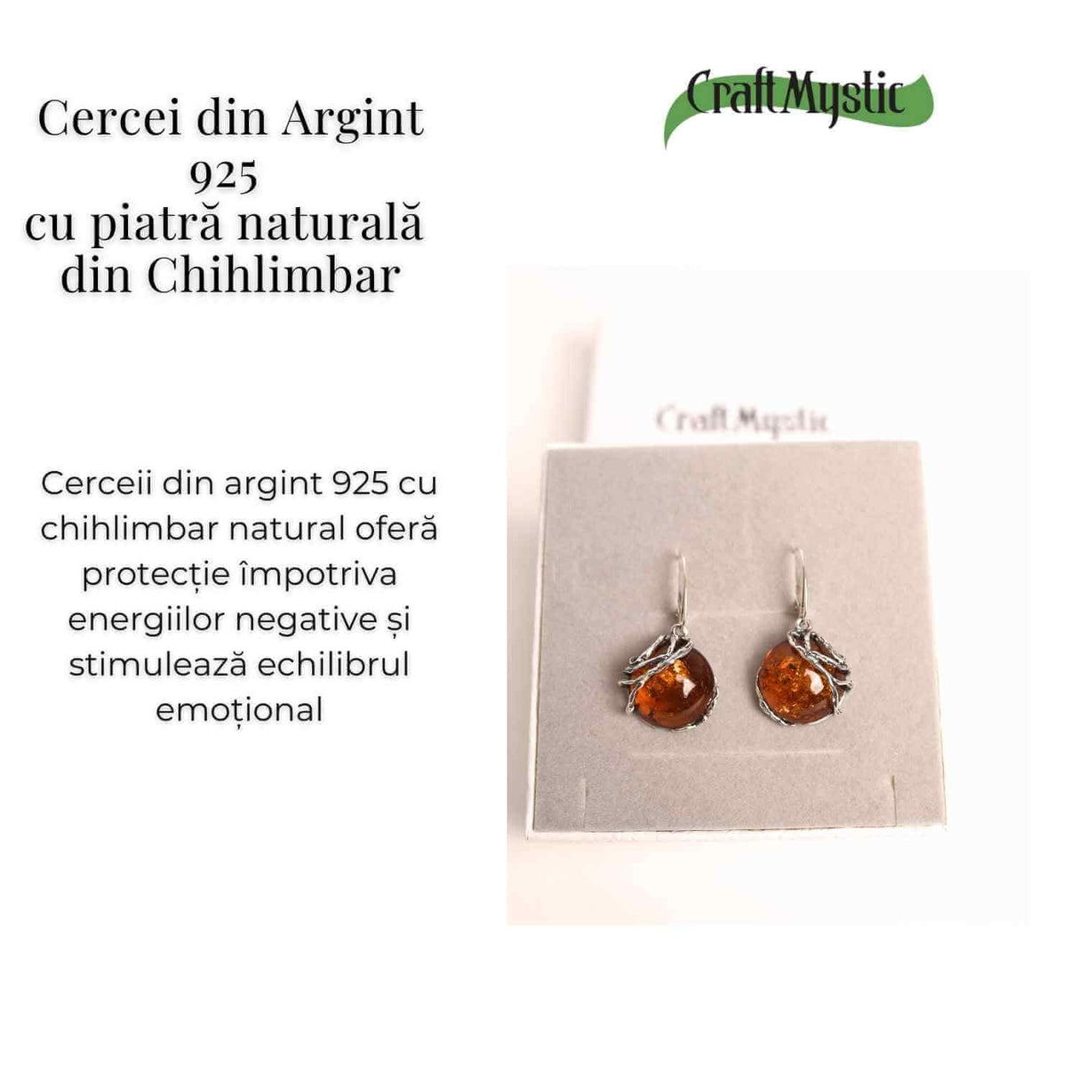 Cercei Argint 925 cu Chihlimbar - Eleganta si Protectie Naturala