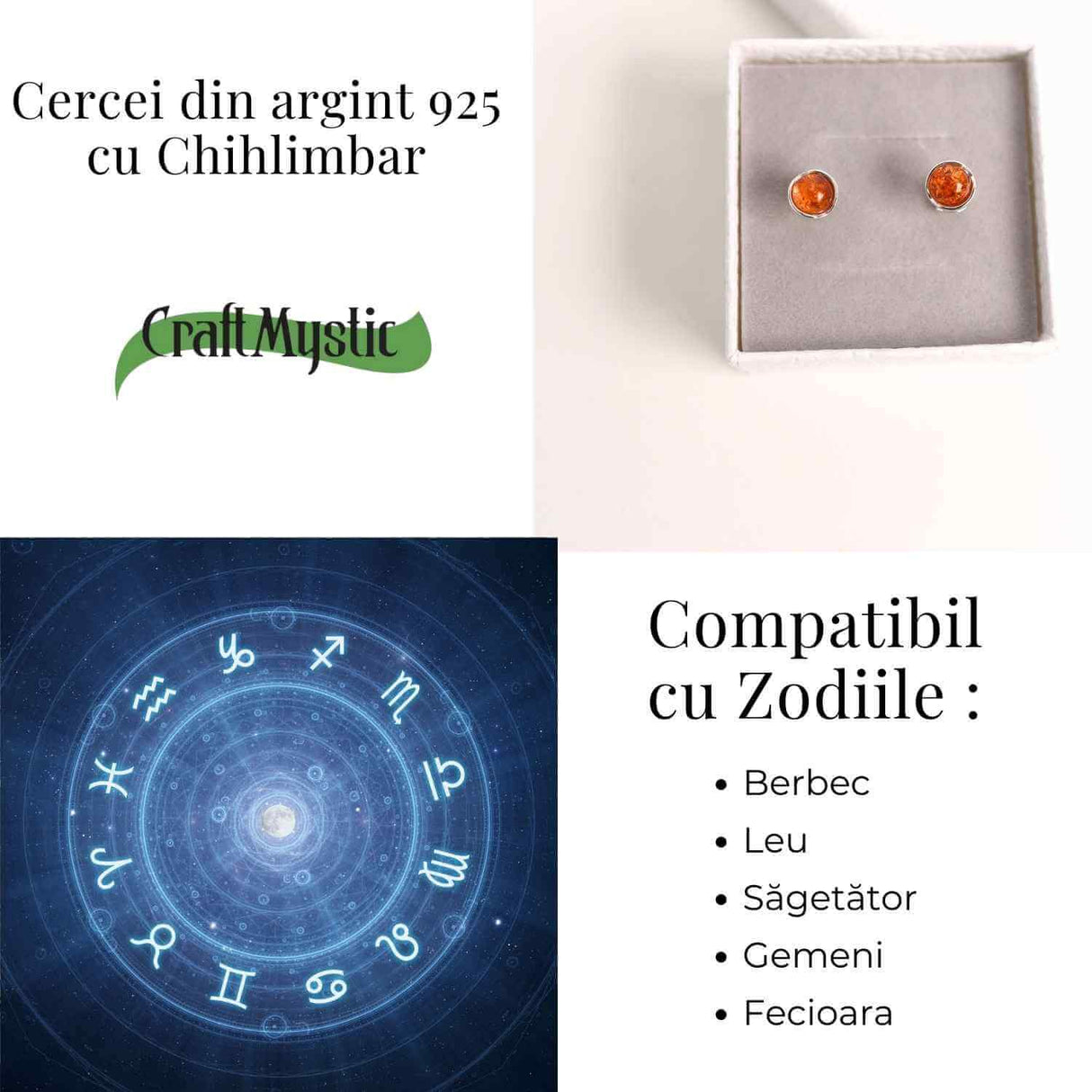 Cercei rotunzi argint 925 cu Chihlimbar Natural – Energie Pozitiva si Eleganta