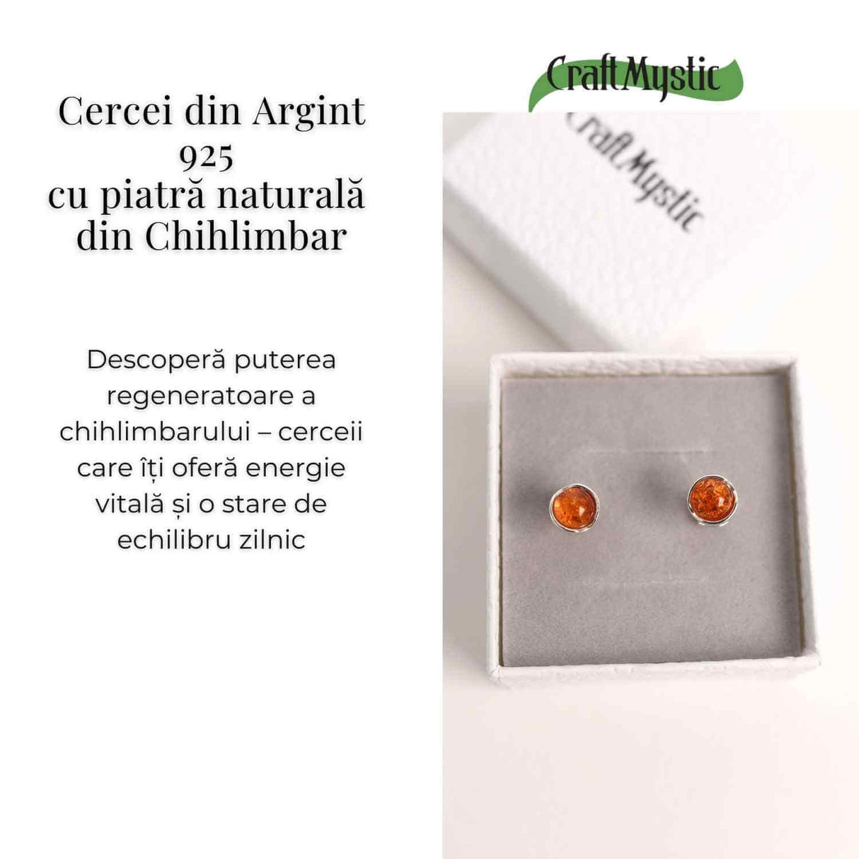 Cercei rotunzi argint 925 cu Chihlimbar Natural – Energie Pozitiva si Eleganta